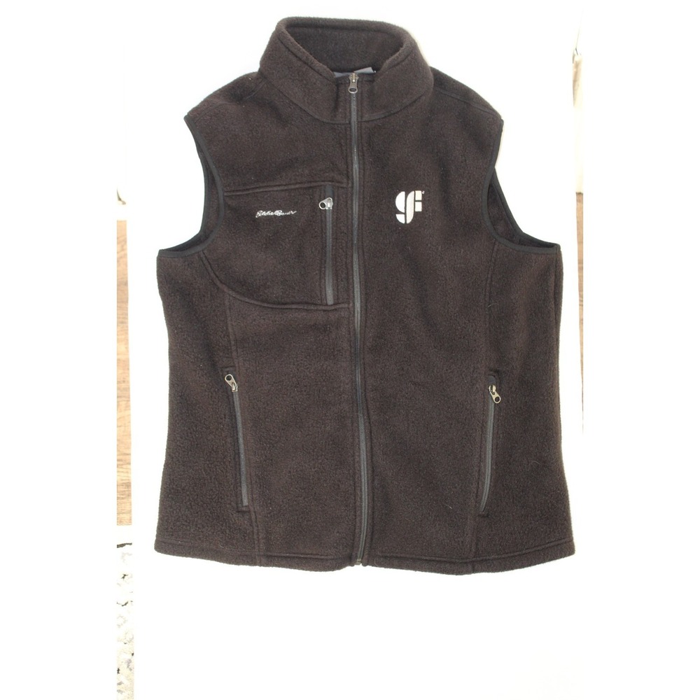 Eddie Bauer Fleece Vest Jacket Mens Large Black Mock Neck Logo Full Zip Outdoor